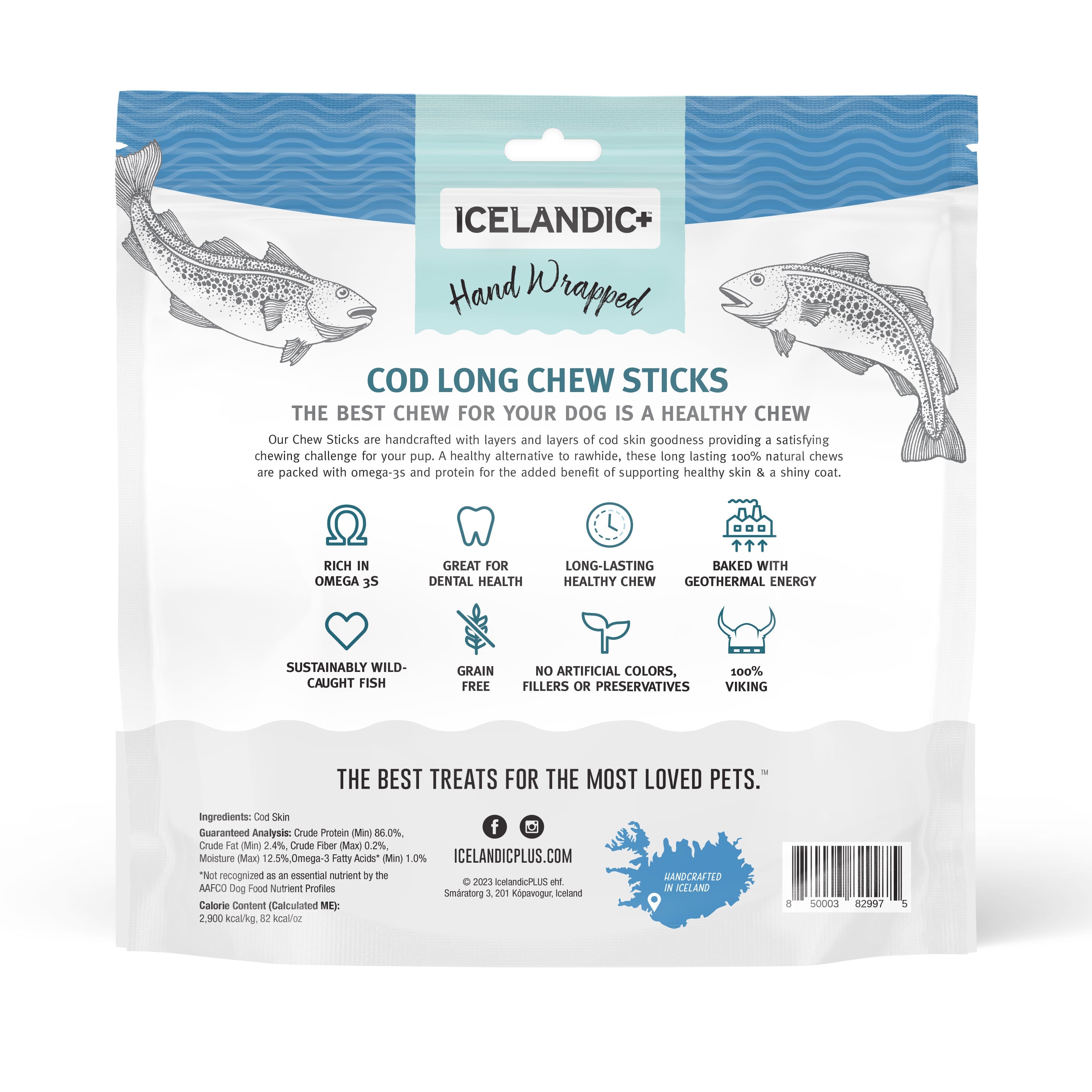 Hand Wrapped Cod Skin Long 10" Chew Sticks for Dogs
