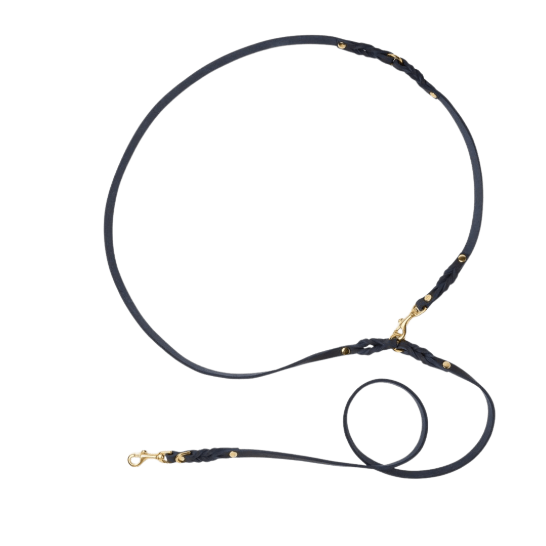 Butter Leather 3x Adjustable Dog Leash - Navy Blue - Eva Pet - mollyandstitchus