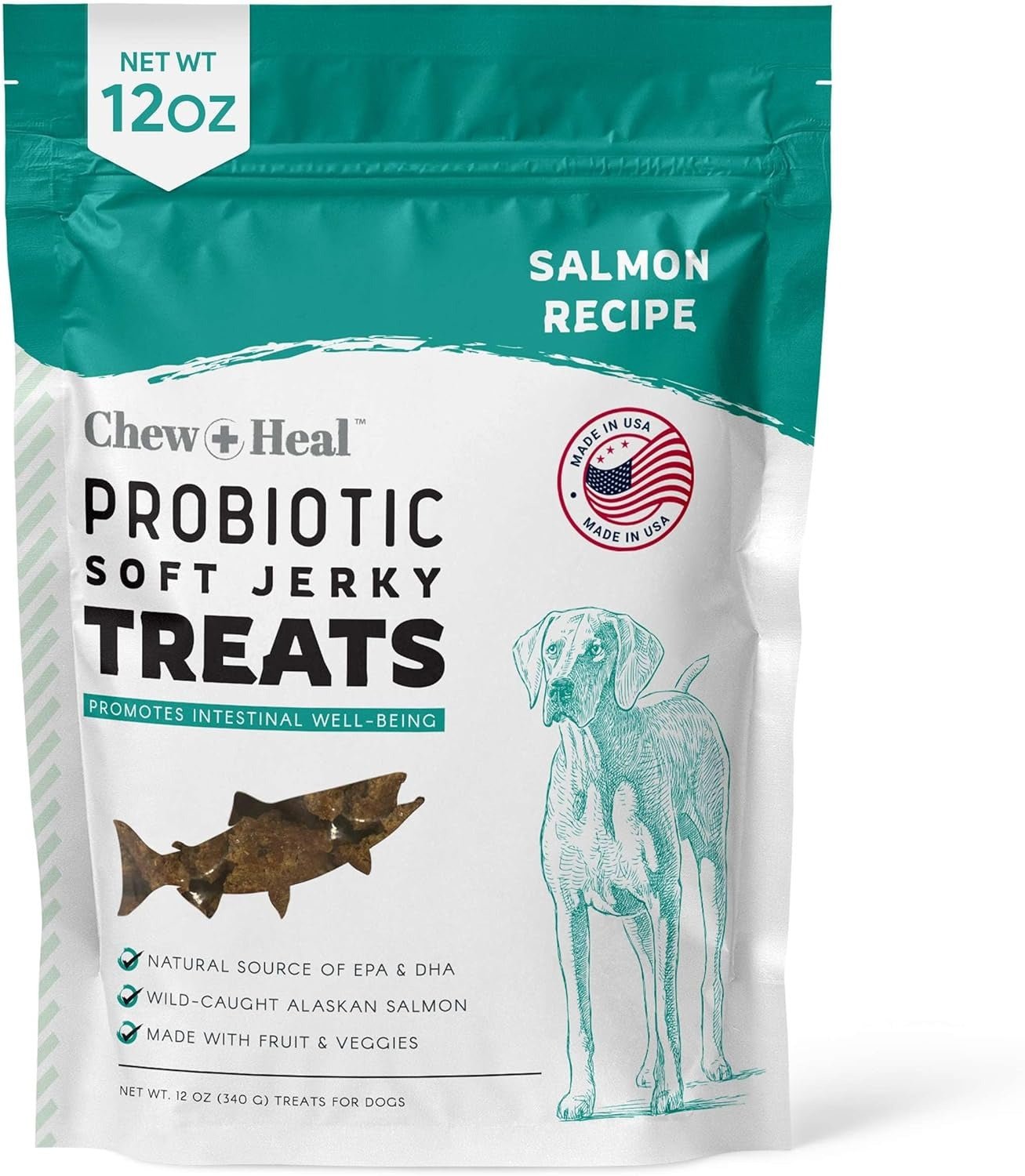Chew + Heal Wild Alaskan Probiotics Digestive Aid Salmon Soft Jerky Dog Treats - Eva Pet - Chew + Heal