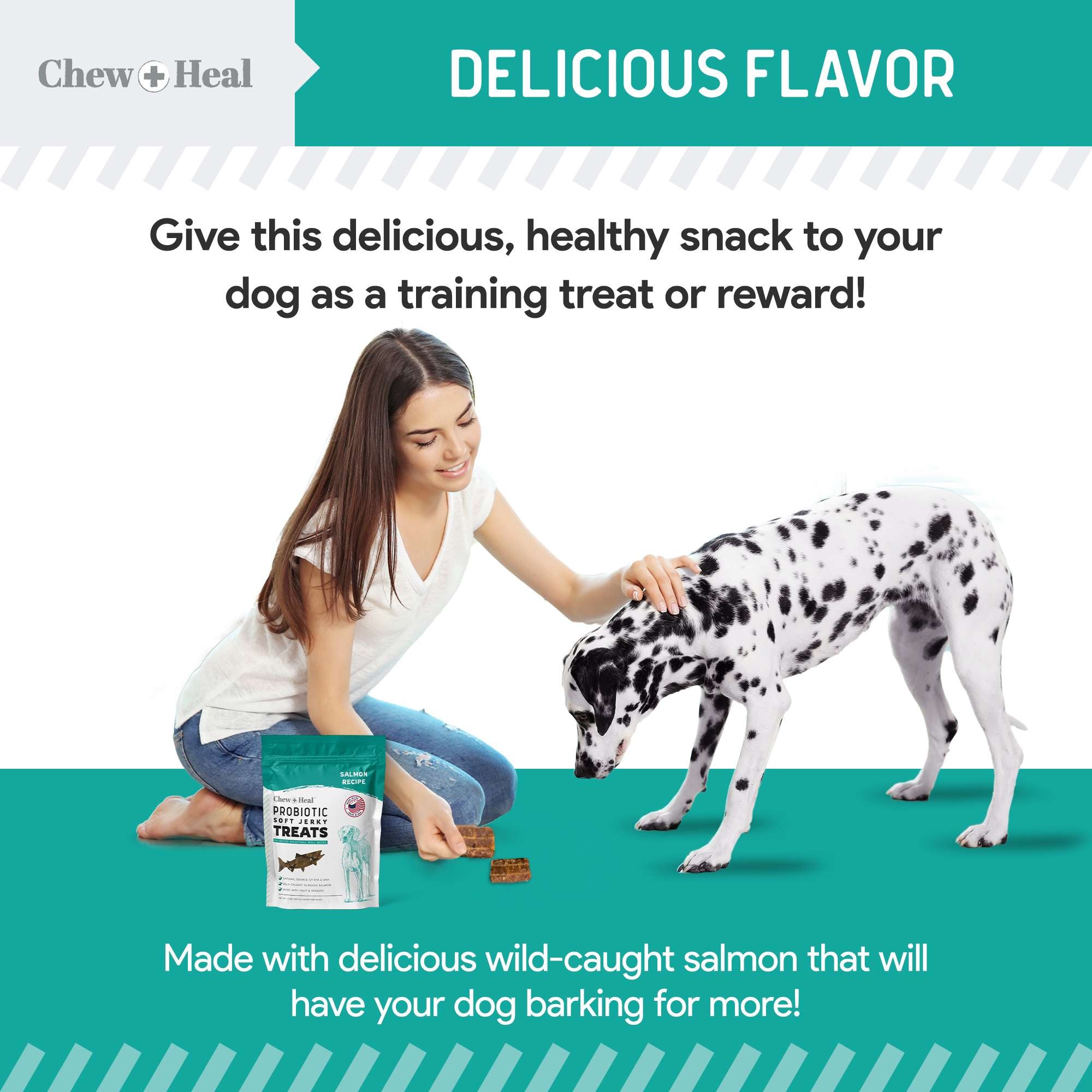 Chew + Heal Wild Alaskan Probiotics Digestive Aid Salmon Soft Jerky Dog Treats - Eva Pet - Chew + Heal
