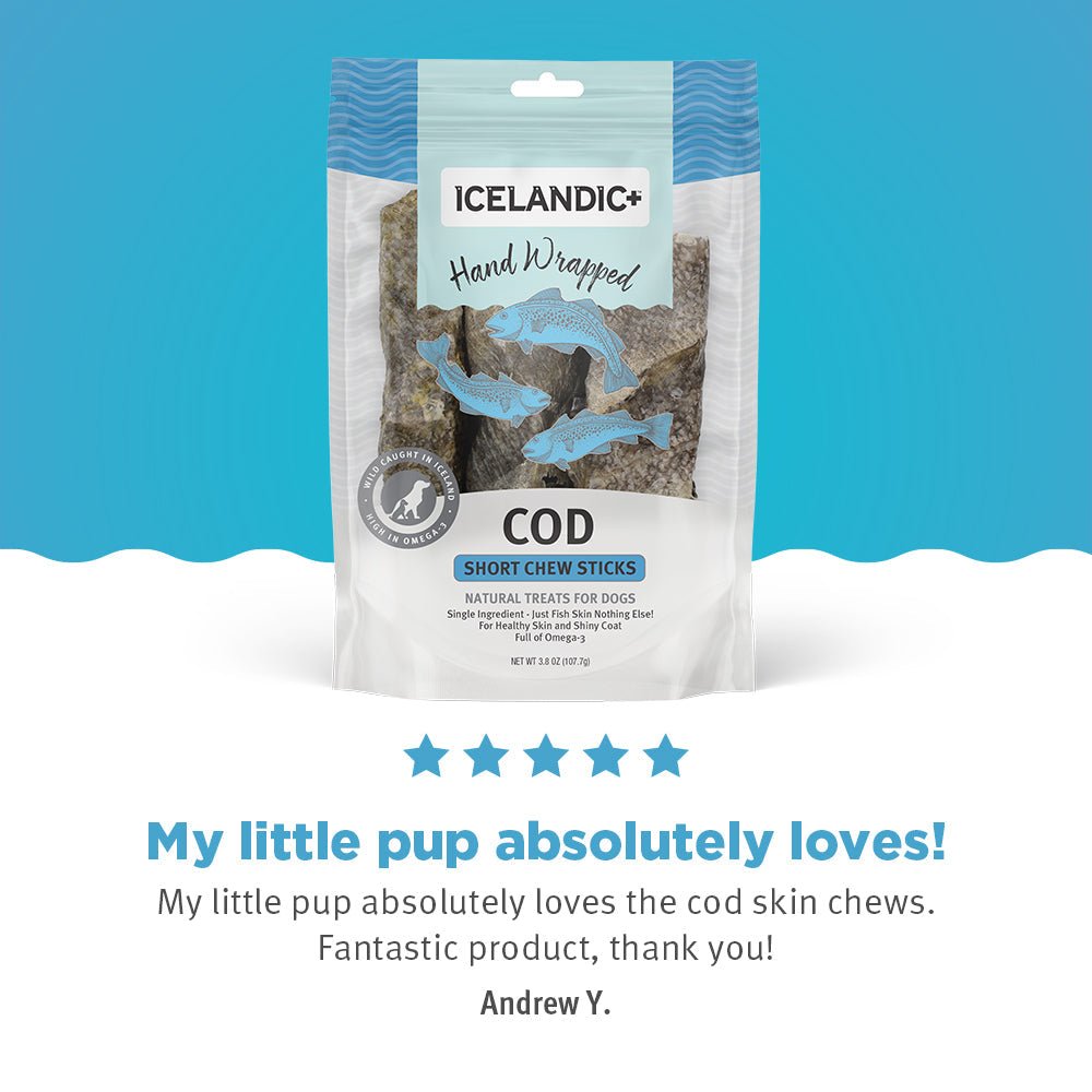 Hand Wrapped Cod Skin Short 5" Chew Sticks for Dogs - Eva Pet - Icelandic+