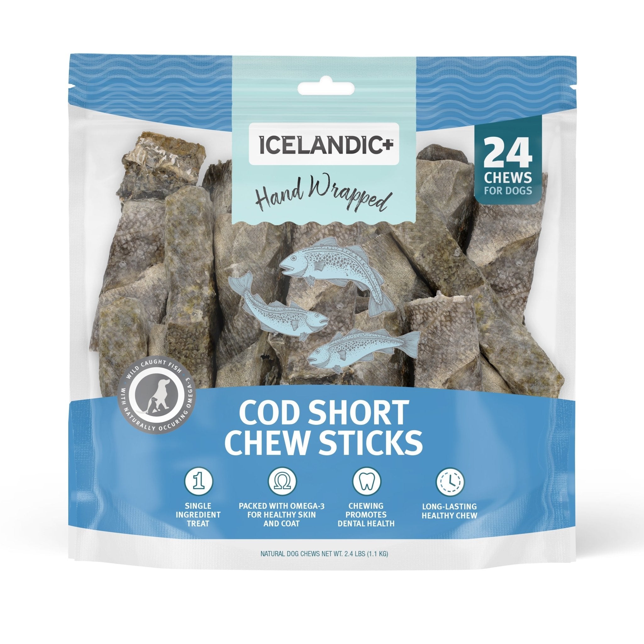 Hand Wrapped Cod Skin Short 5" Chew Sticks for Dogs - Eva Pet - Icelandic+