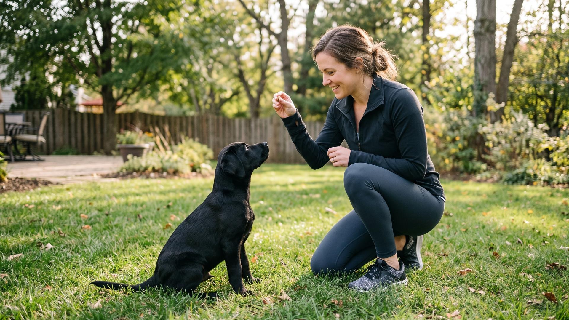 Black labrador waiting for treat