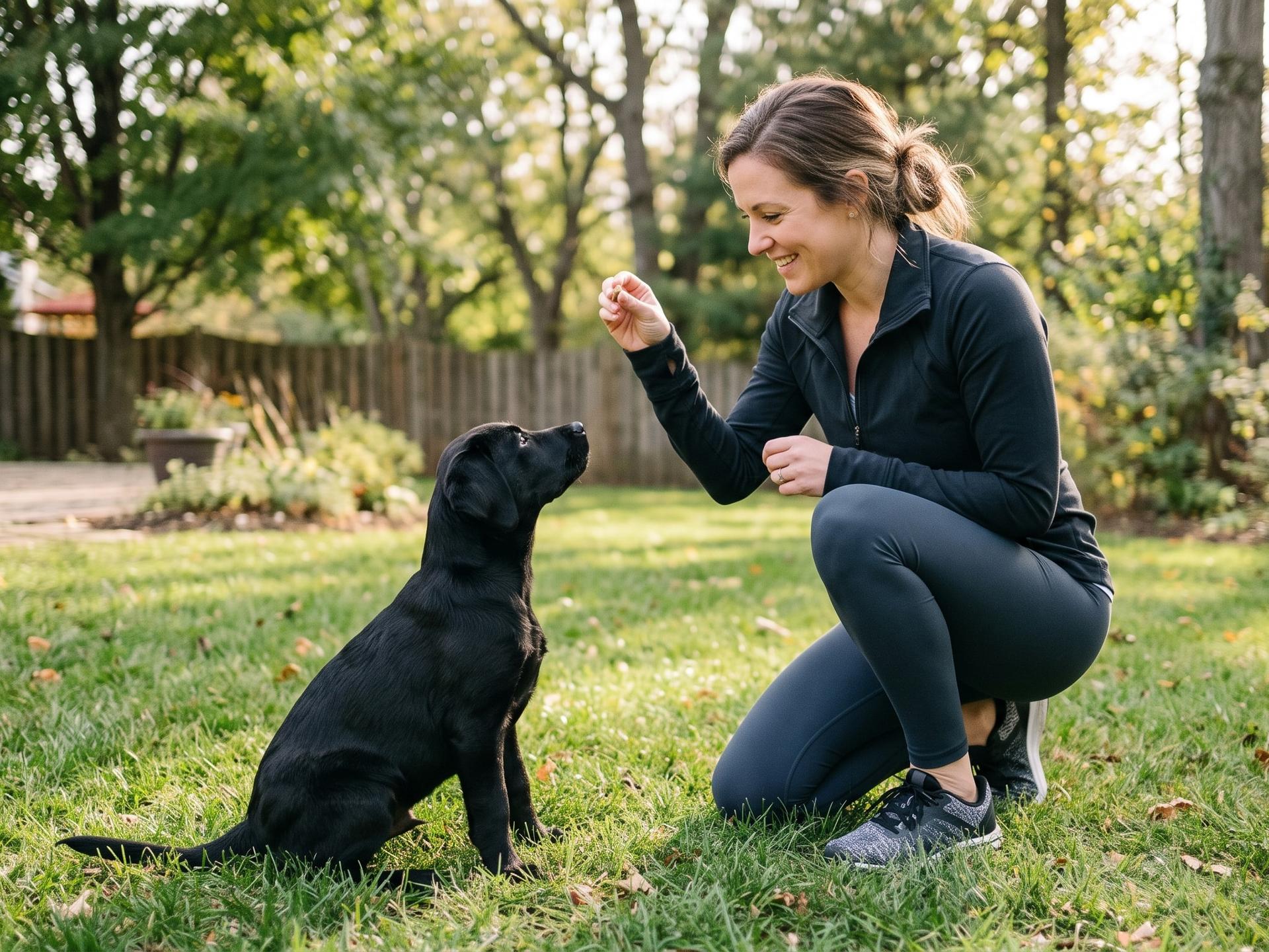 Black labrador waiting for treat