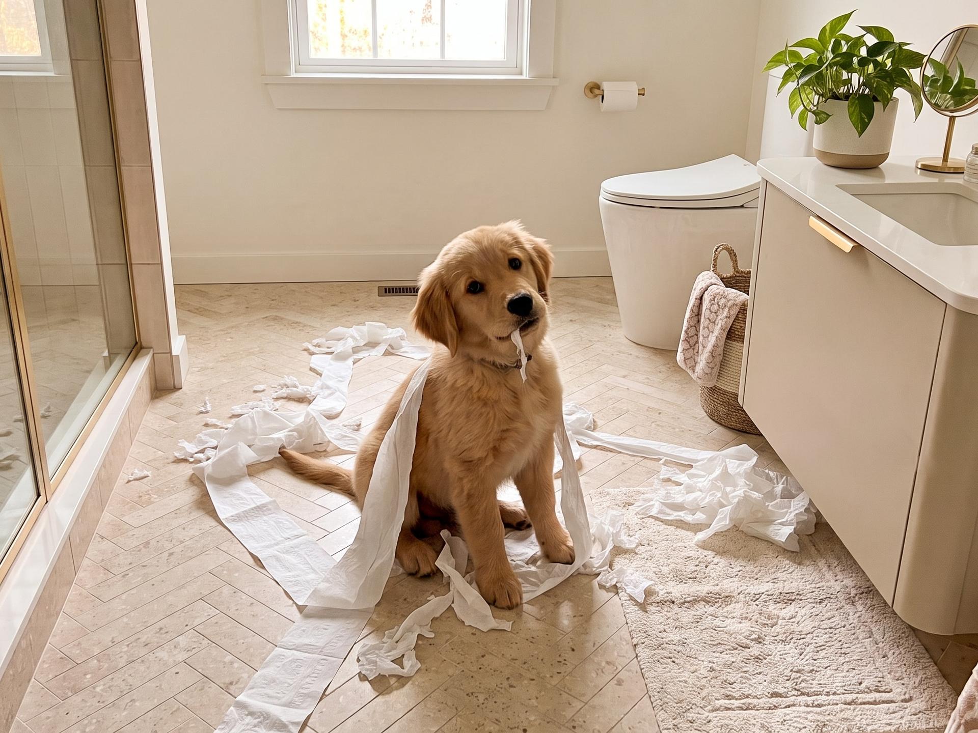 Golden puppy bathroom toilet paper
