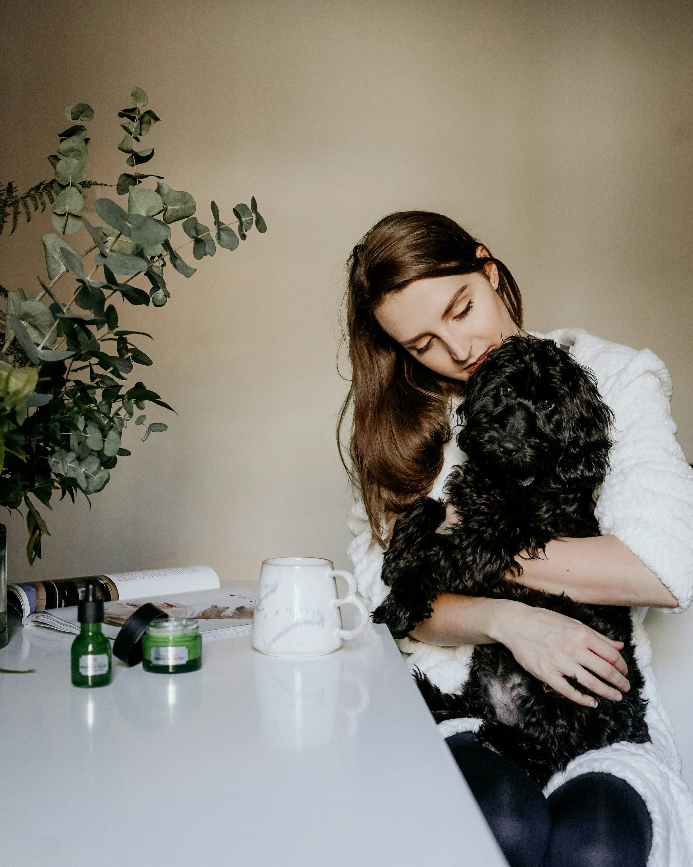 black dog with supplements 