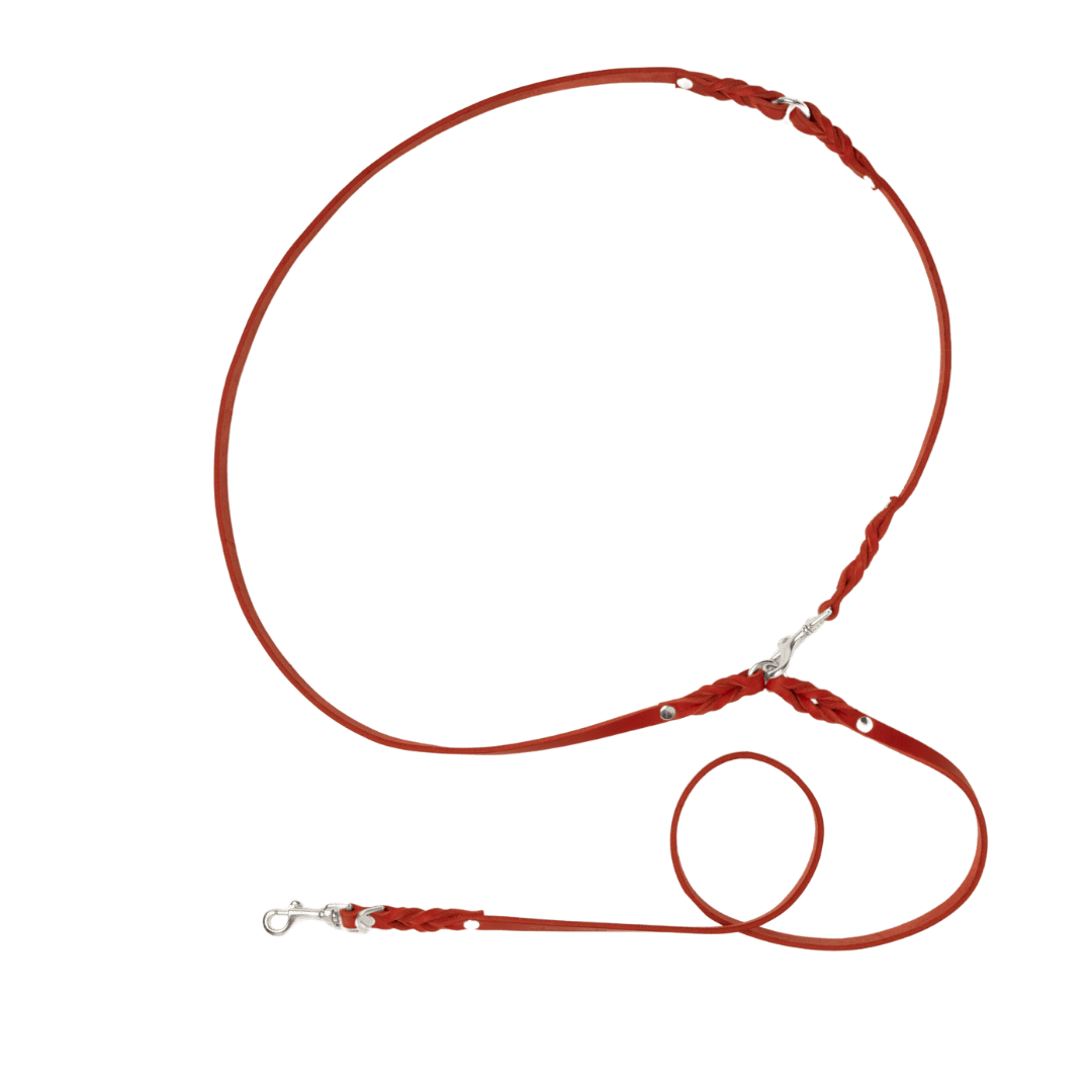 Butter Leather 3x Adjustable Dog Leash - Chili Red - Eva Pet - mollyandstitchus