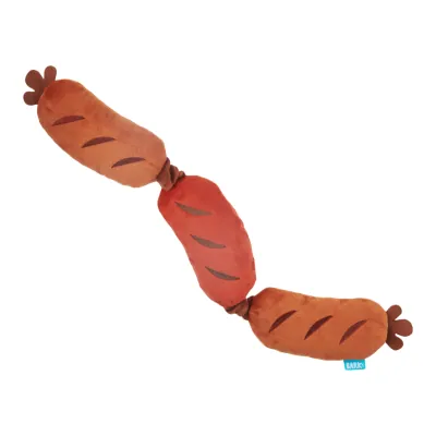 A plush rope toy shaped like a string of sausages